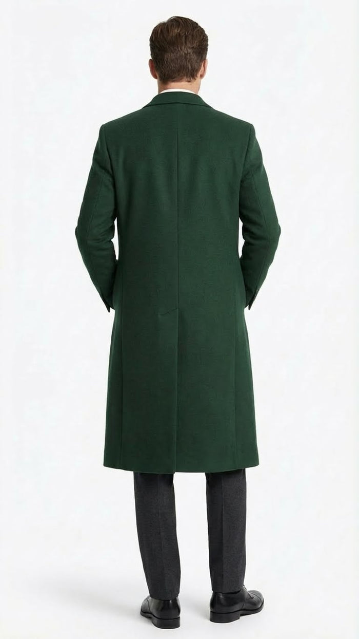 Mens Hunter Green Full-Length Wool Overcoat  Classic Winter Dress Coat for Formal and Casual Wear Topcoat Mens Wintercoat