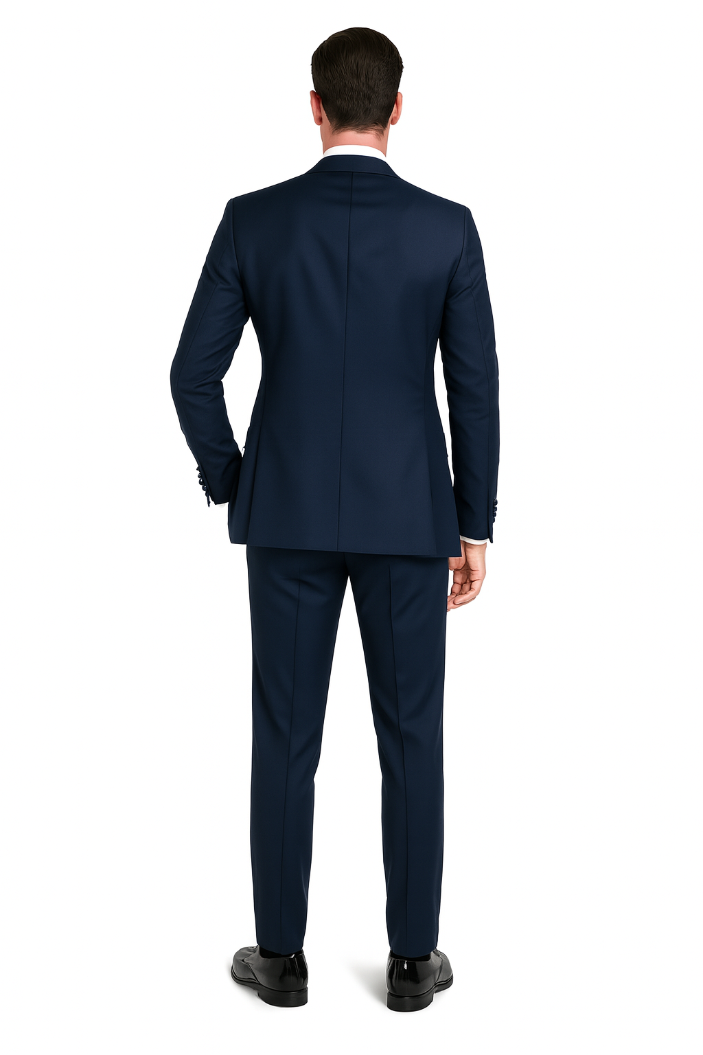Mens Navy Blue Tuxedo with Satin Peak Lapel with navy sateen   3 Piece Formal Suit with Vest and Bow Tie