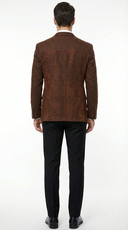Men’s Zacchi Brown Textured Blazer – Classic Single Button Sport Coat with Notch Lapel Formal Jacket