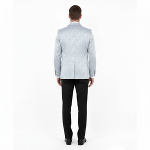 Big and Tall Mens Silver Gray Paisley Tuxedo Jacket  Satin Shawl Lapel Blazer for Weddings, Proms, and Formal Events