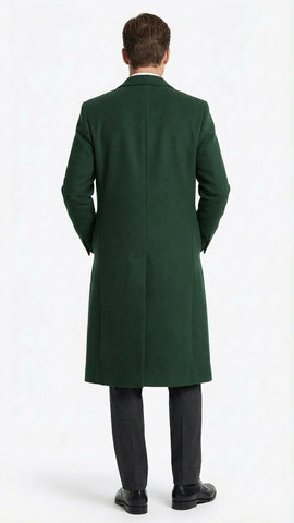 Men’s Hunter Green Full-Length Wool Overcoat – Classic Winter Dress Coat for Formal and Casual Wear Topcoat Mens Wintercoat