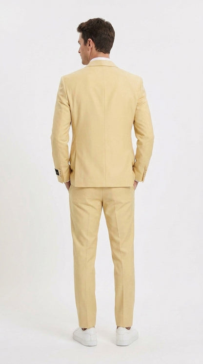 Men’s Light Yellow Shawl Lapel Tuxedo – Modern Wedding, Prom & Groom Formal Suit + Matching bowtie
