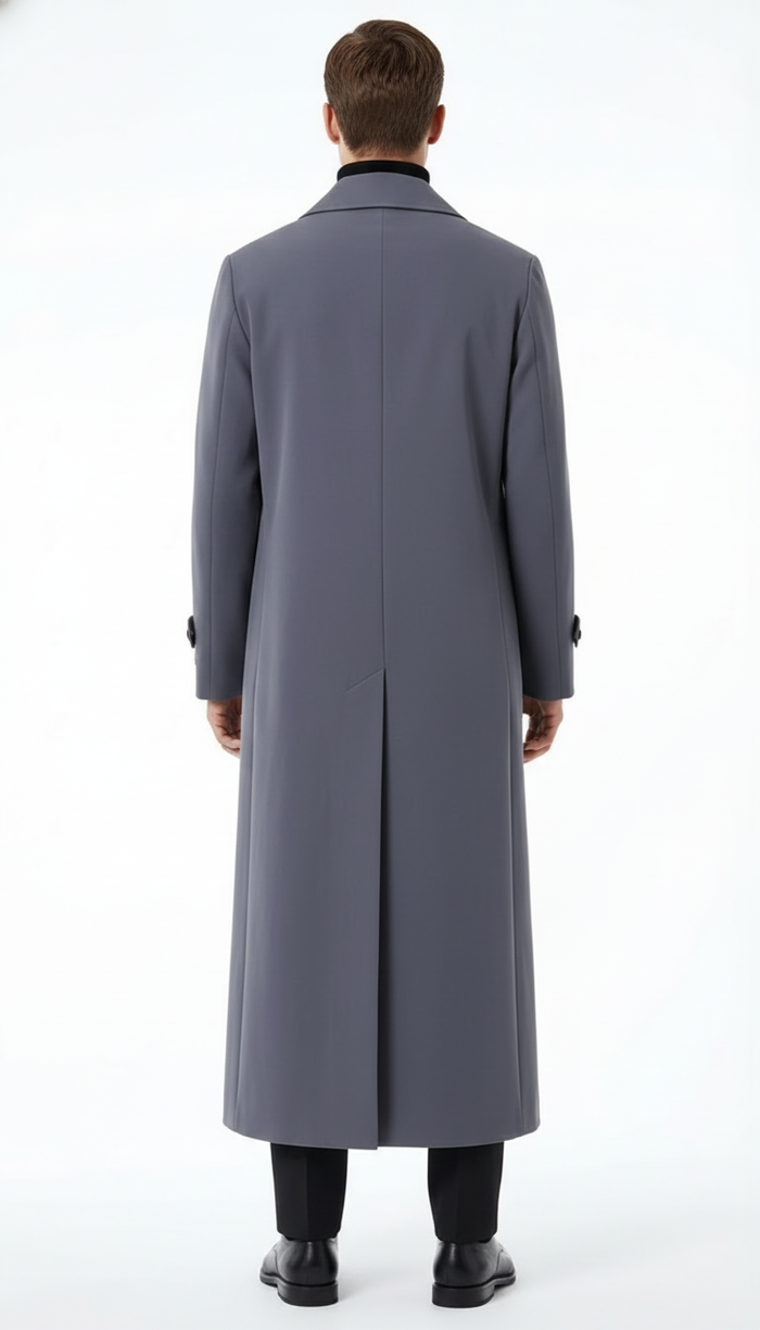 Mens Full-Length Charcoal Grey Overcoat  Premium Microfiber Blend Long Dress Coat for Winter and Formal Wear in Gray Color