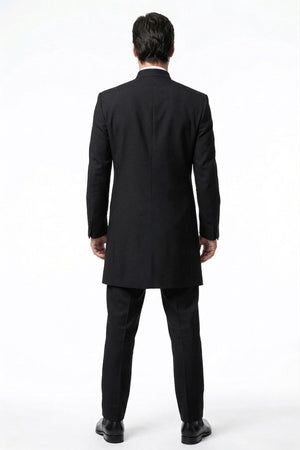 Men’s Black Coat Matrix Keanu Reeves Inspired Long Coat – Classic Mandarin Collar Formal Overcoat, Stylish Winter Trench Coat, Neo Style Jacket