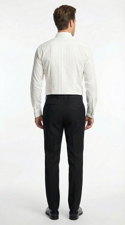 Men’s Ivory Cream Off White  Pleated Tuxedo Dress Shirt | French Cuff Formal Wedding Shirt
