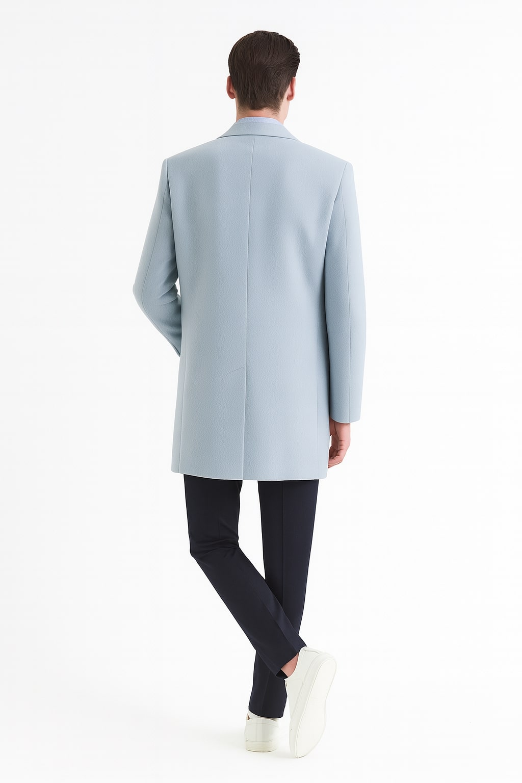 Mens Light Blue Wool Overcoat  Modern Long Coat with Classic Tailored Fit in Sky Blue
