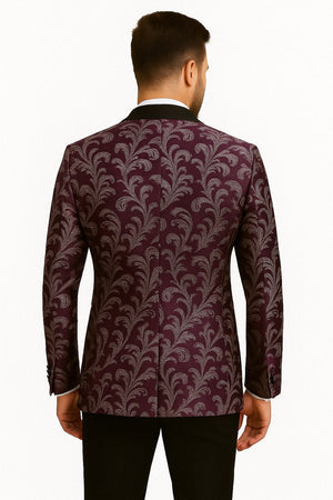 Mens Purple and White Paisley Floral Brocade Tuxedo Jacket - Suit with Satin Lapel Wtih Black Pants