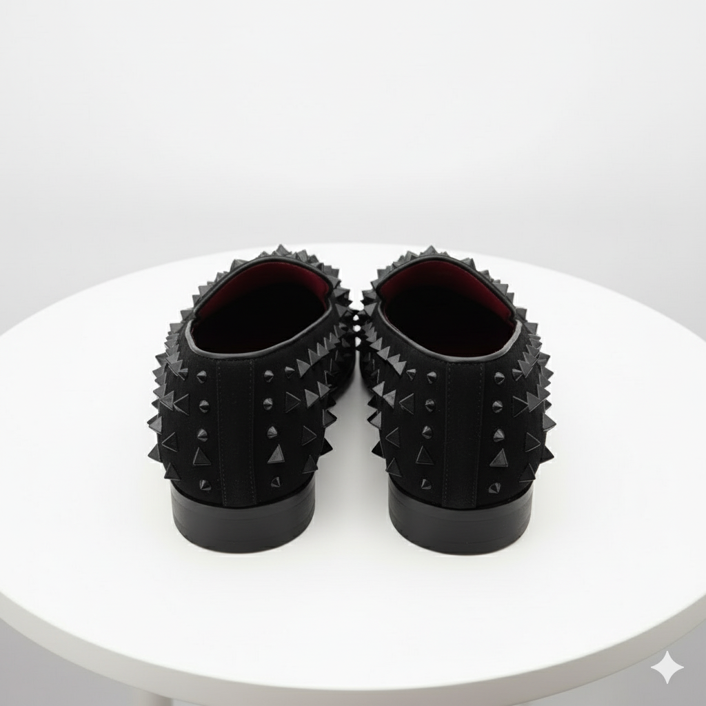 Mens Black Studded Loafers  Sparko 09 Luxury Slip-On Dress Shoes with Spikes for Party, Prom, and Formal Events