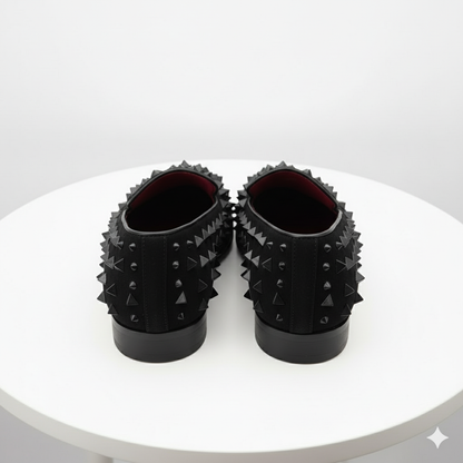 Mens Black Studded Loafers  Sparko 09 Luxury Slip-On Dress Shoes with Spikes for Party, Prom, and Formal Events