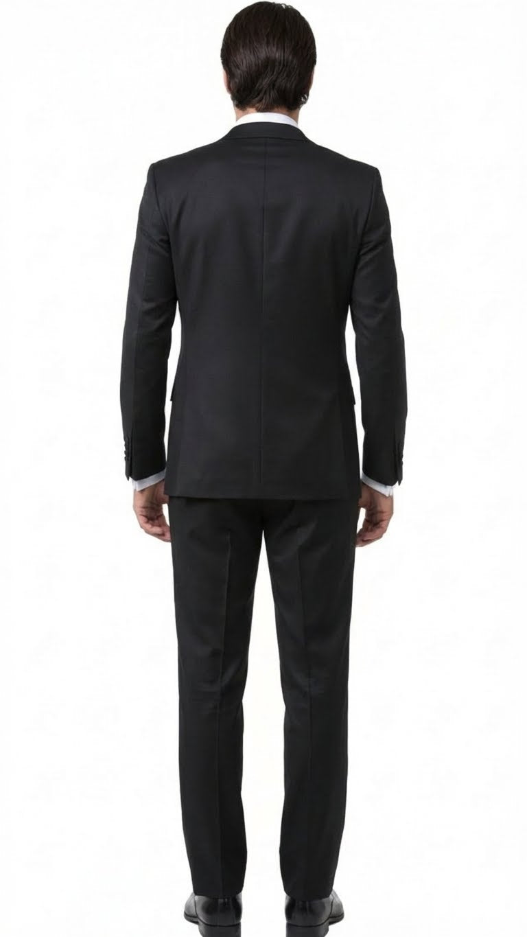 Mens Black and White Lapel Prom Tuxedo Suit  Black Vest  Black Pants Peak Lapel