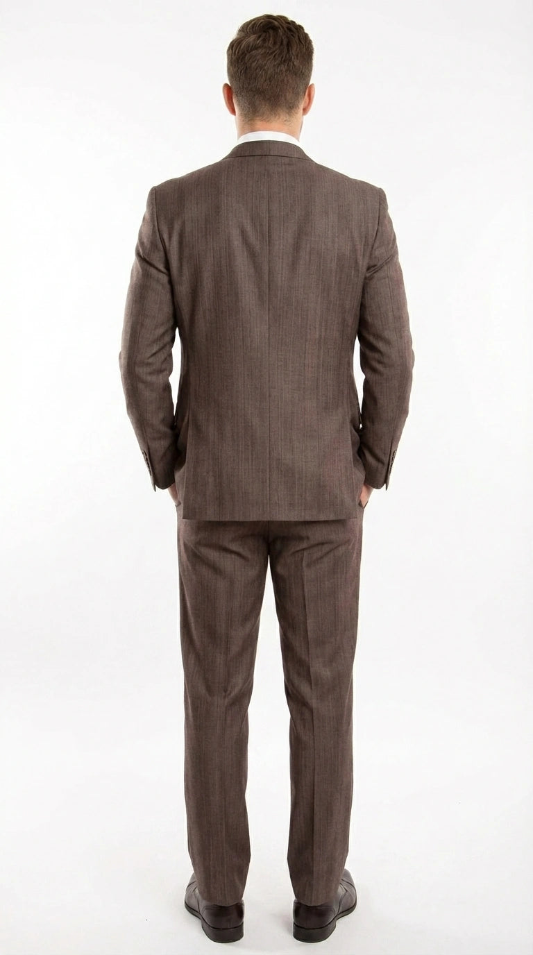 Men’s Brown Sharkskin 3 Piece Suit – Textured Two Button Vested Business Formal Suit for Wedding, Party Wear Elegant