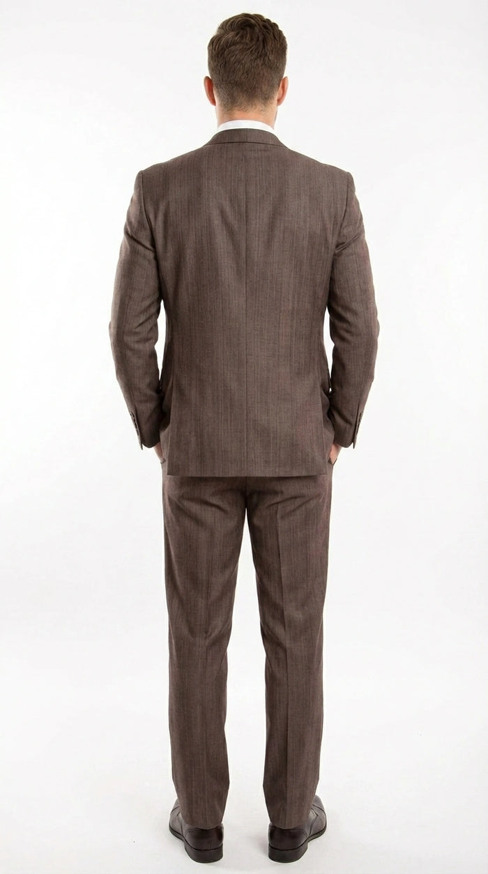 Men’s Brown Sharkskin 3 Piece Suit – Textured Two Button Vested Business Formal Suit for Wedding, Party Wear Elegant