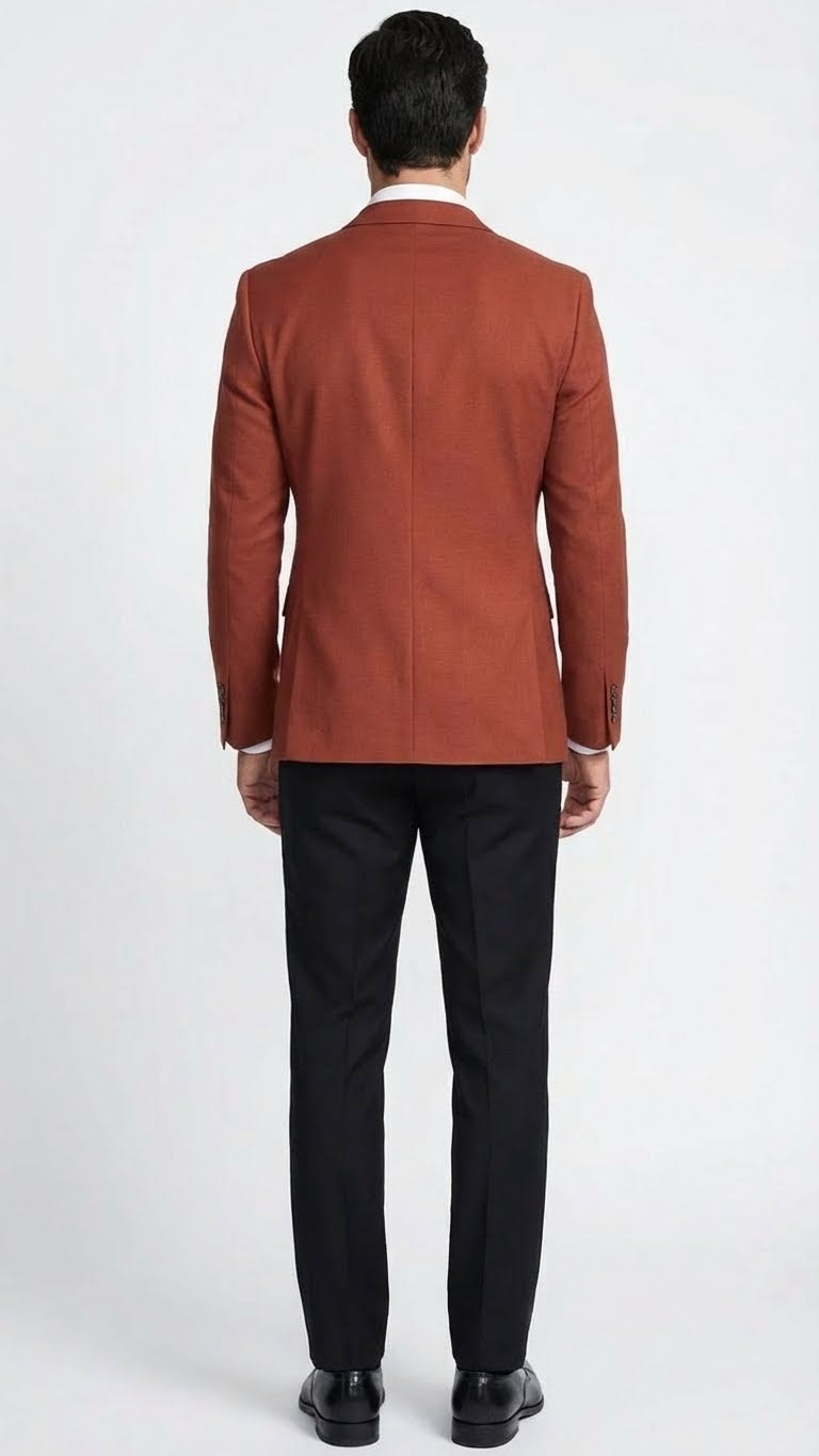 Mens Brick Copper Rust Color  Blazer  Slim Fit Formal and Party Wear Jacket in Burnt Orange Sport Coat