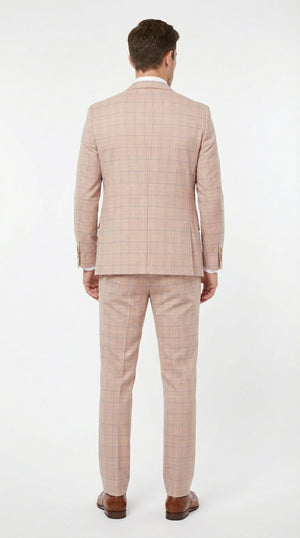 Men’s Orange Plaid 3 Piece Suit – Orange Check Formal Suit with Vest for Wedding,  Business Event Peach Salmon Color