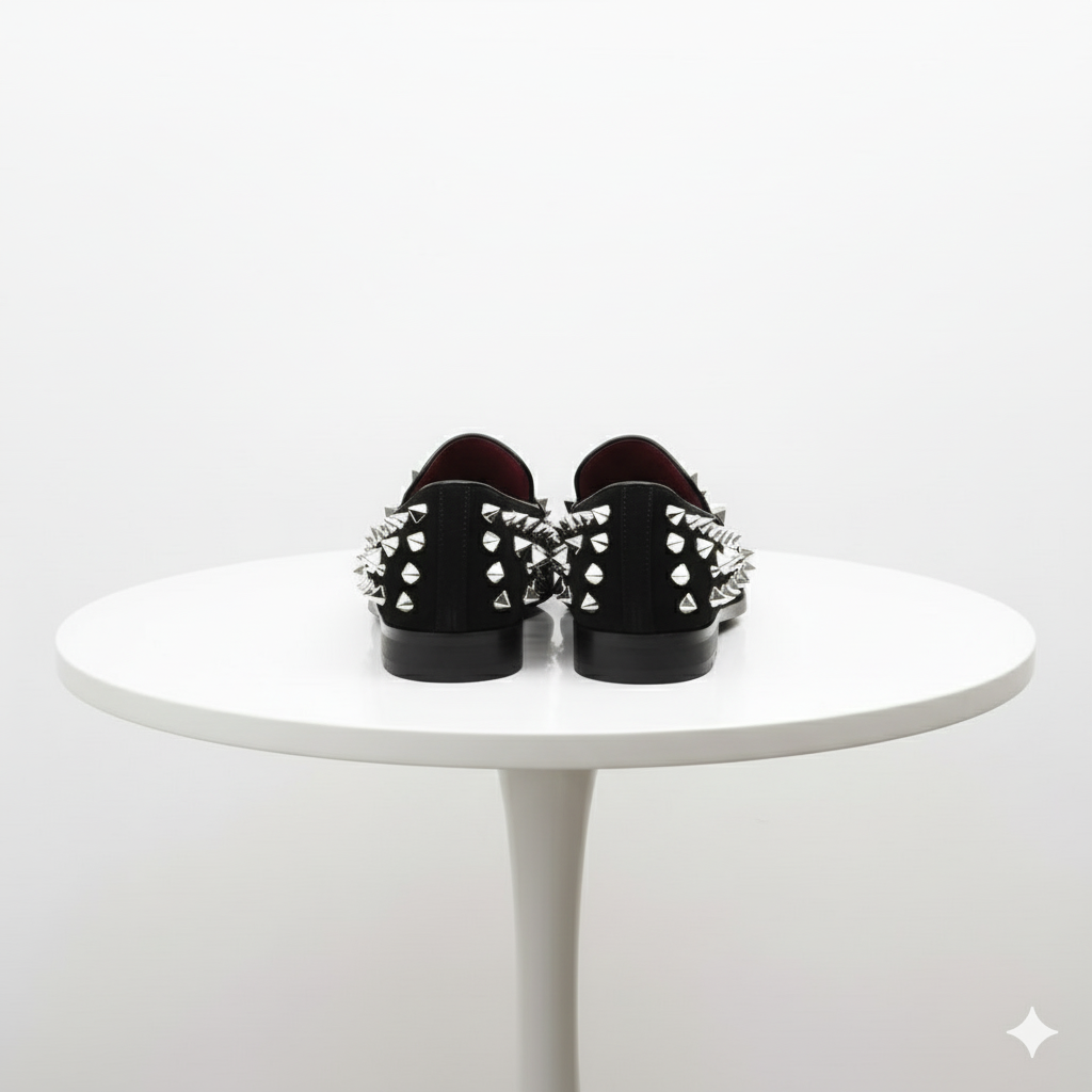 Mens Black Studded Loafers with Silver Spikes  Luxury Slip-On Dress Shoes for Parties and Formal Events