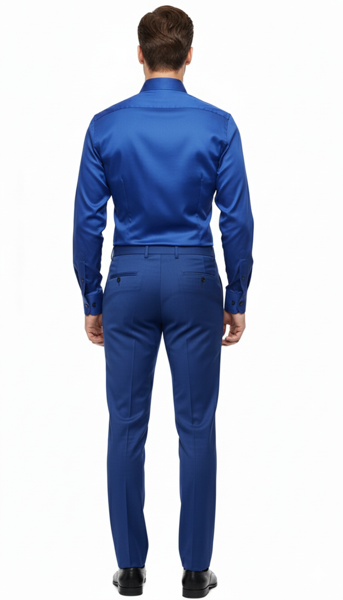 Mens Royal Blue Satin Dress Shirt  Luxury Long Sleeve Formal Shirt for Parties, Weddings, and Business Wear