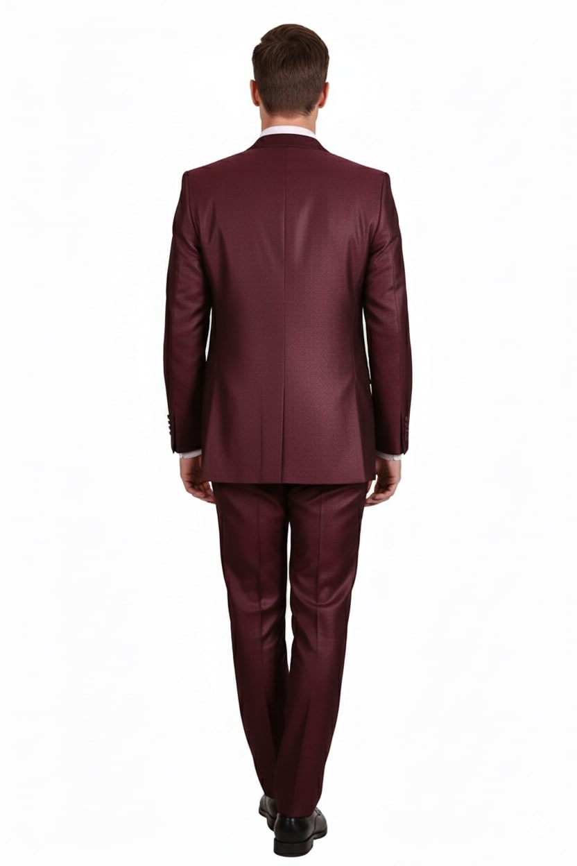Mens Burgundy 3-Piece Suit  Burgundy Three Buttons Vested Suit - Pleated Pants Classic Fit Athletic Cut