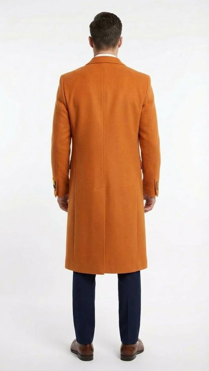 Mens Orange - Rust Wool Blend Long Overcoat  Topcoat Carcoat Topcoat