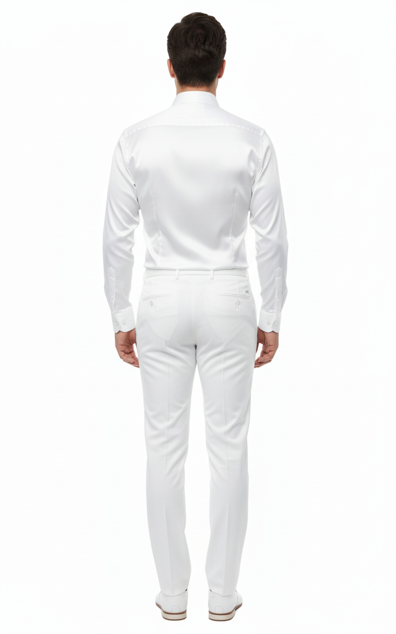 Mens White Satin Dress Shirt  Classic Long Sleeve Formal Shirt for Weddings, Parties, and Business Wear