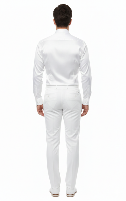 Mens White Satin Dress Shirt  Classic Long Sleeve Formal Shirt for Weddings, Parties, and Business Wear