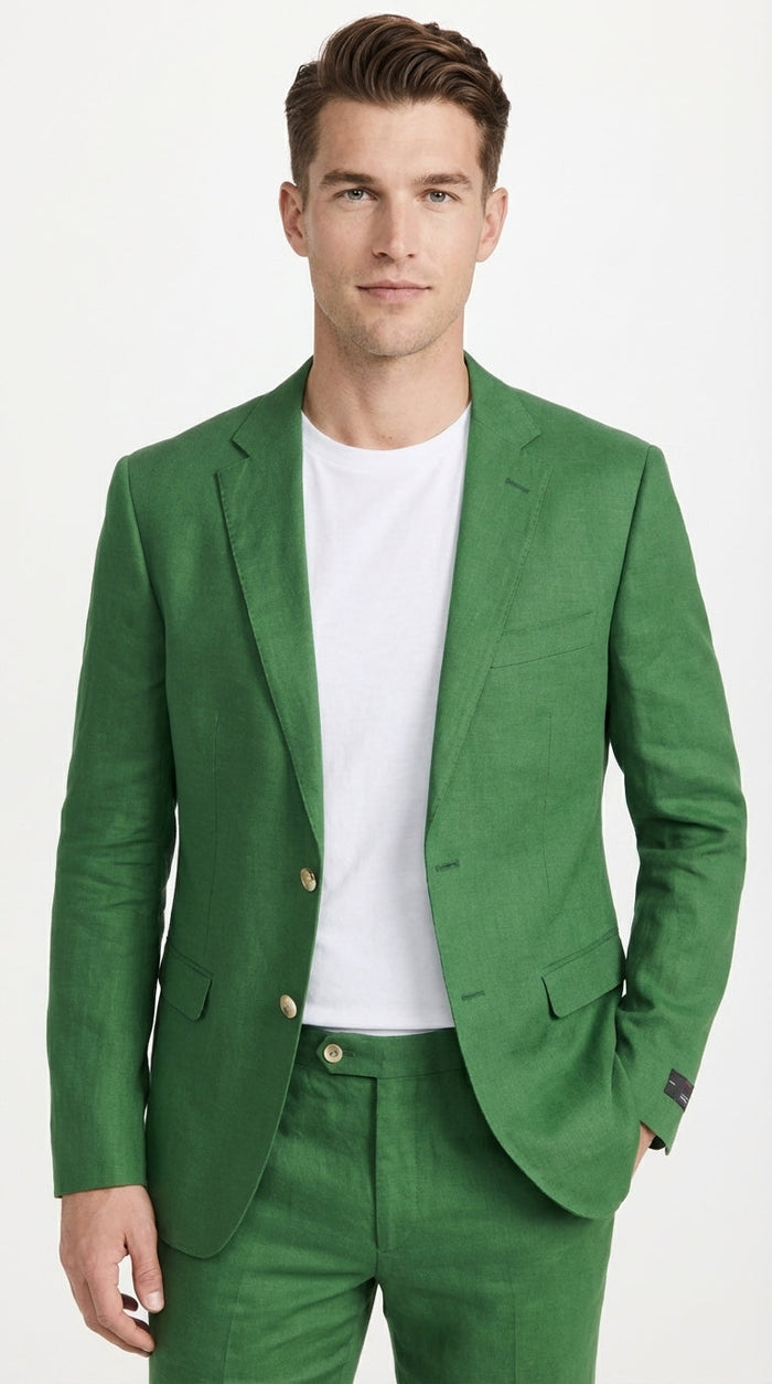 Men’s Emerald Green Suit Set – Lightweight Summer Blazer and Pants, Casual Formal Summer Suit, Breathable Wedding Party Outfit