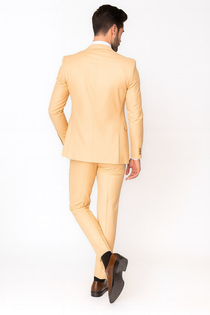 Mens Peach 3-Piece Suit  Double-Breasted Vest, Notch Lapel Blazer, Slim Fit Dress Pants