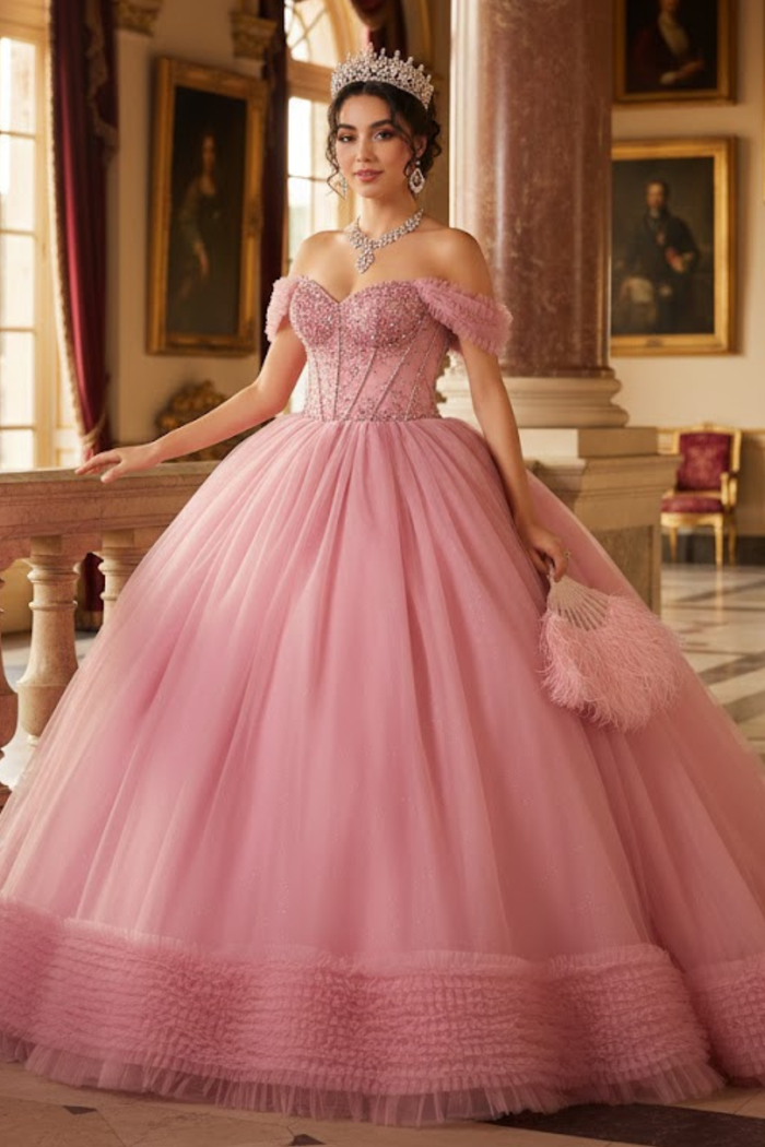 Masquerade Ball Gown Ruffle Short Sleeves Gala Dress By Layla K LK266