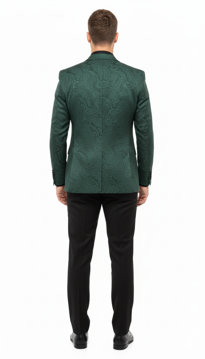 Mens Emerald Green Paisley Tuxedo 3-Piece Suit  Slim Fit Formal Blazer, Vest, and Pants for Weddings, Proms
