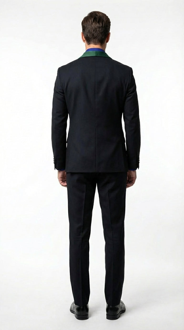Men’s Black Suit with Hunter Green Shawl Lapel – Black and Hunter Green Formal Tuxedo Suit for Wedding, Prom With Bow Tie