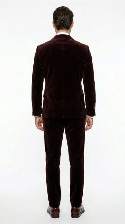 Men’s Dark Brown Velvet Blazer and Pants 2 Piece Suit, Double Breasted Formal Dinner Suit for Weddings, Prom