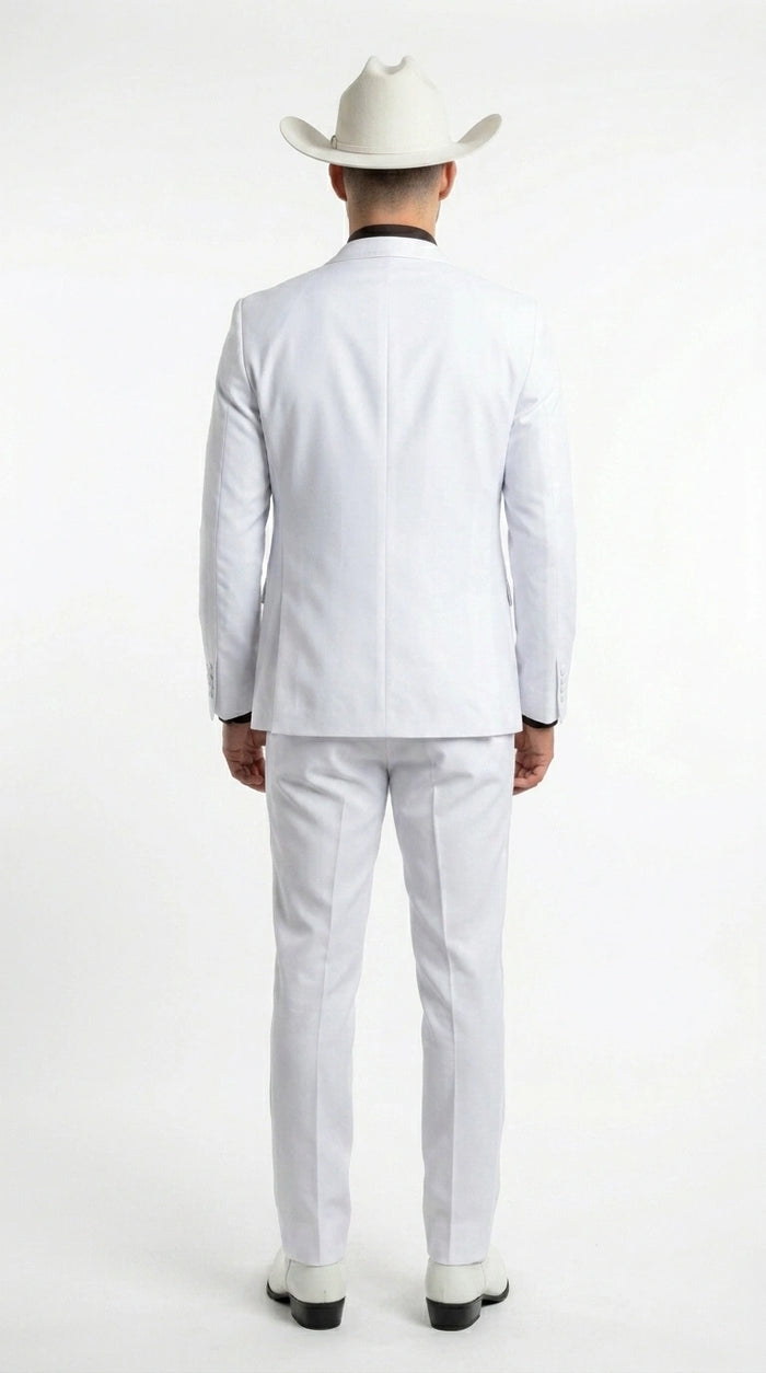 Men’s White Western Cowboy 3 Piece Tuxedo Suit, Formal Wedding Prom Groom Suit Set