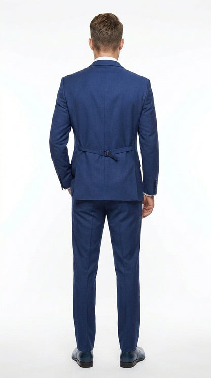 Men’s Blue 3 Piece Vested Tuxedo with 2 Button Jacket, Satin Trim and Matching Pants