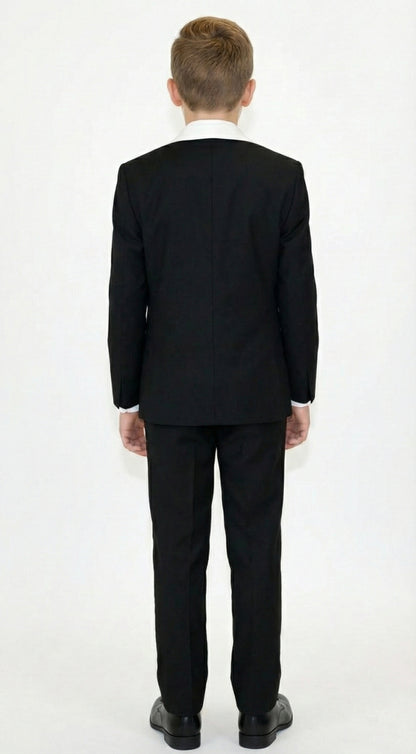 Boys Black Tuxedo Suit with White Shawl Lapel and Bow Tie | Formal Wedding & Prom Outfit Set