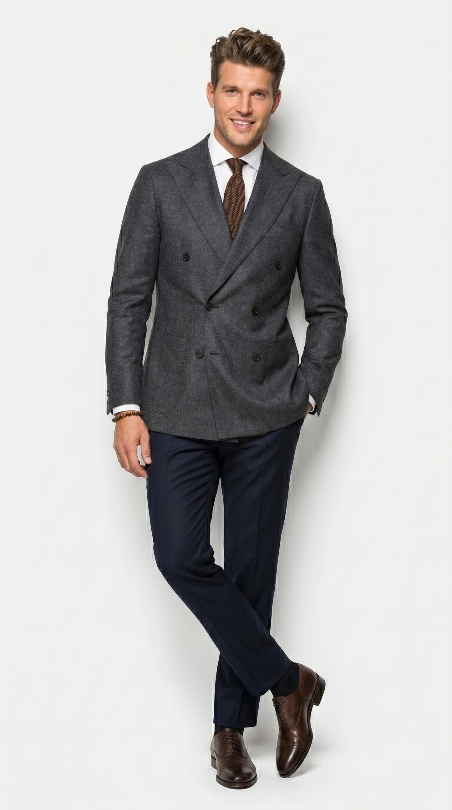 Men’s Charcoal Double Breasted Blazer, Formal Wedding Business Casual Sport Coat Jacket Wool Fabric