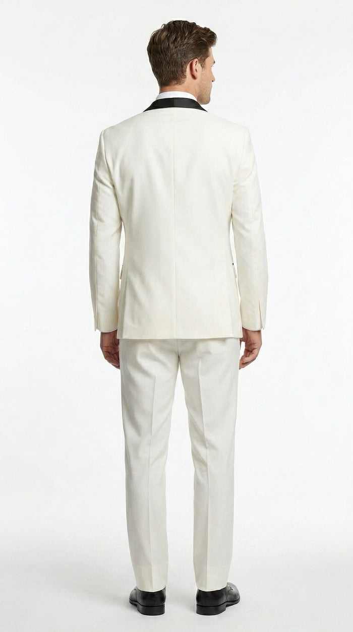 Men’s Ivory and Black Shawl Tuxedo Suit with Jacket and Pants, Formal Wedding Dinner Suit