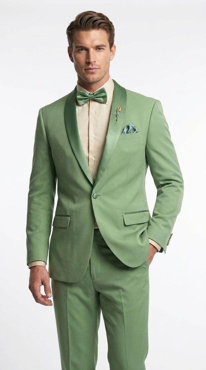 Mens Sage Green Wedding Tuxedo, Shawl Lapel Formal Groom Prom Tuxedo Suit