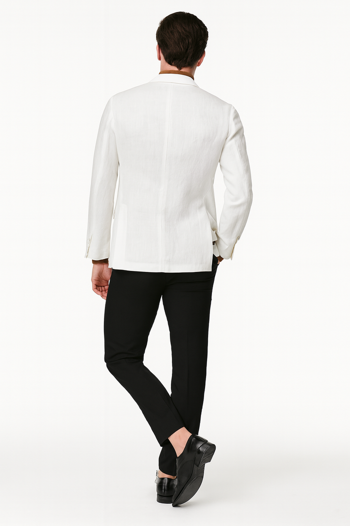 Men's White Linen Blazer - Classic Two-Button Lightweight Sport Coat