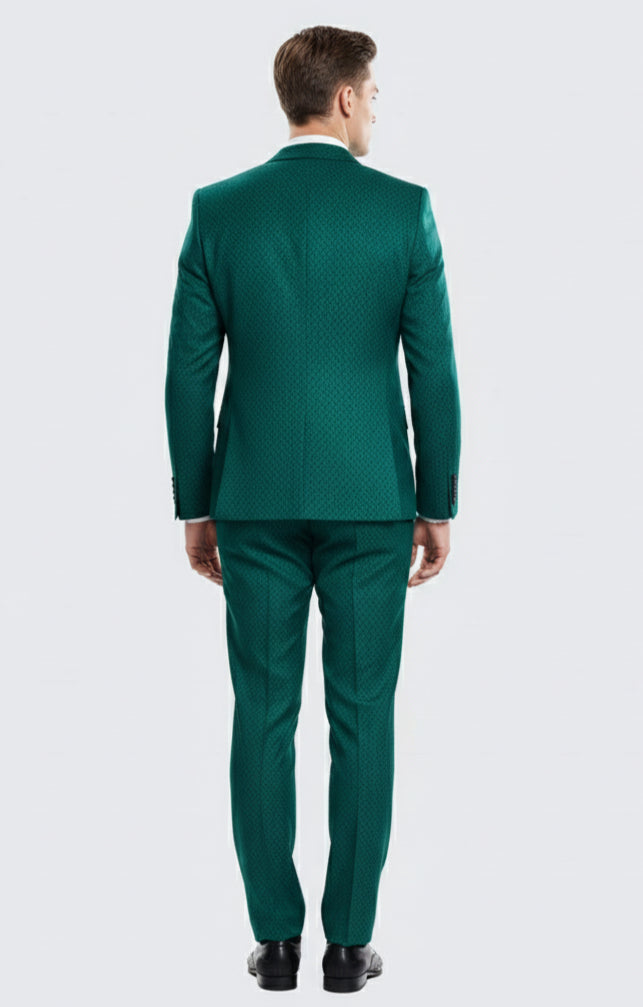 Mens Emerald Green Textured 3-Piece Suit  Polk Dot Pattern Formal Wedding, Prom, and Evening Wear Outfit