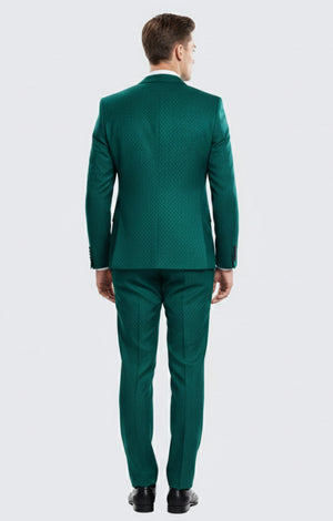 Mens Emerald Green Textured 3-Piece Suit  Polk Dot Pattern Formal Wedding, Prom, and Evening Wear Outfit