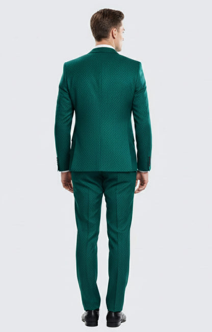 Mens Emerald Green Textured 3-Piece Suit  Polk Dot Pattern Formal Wedding, Prom, and Evening Wear Outfit