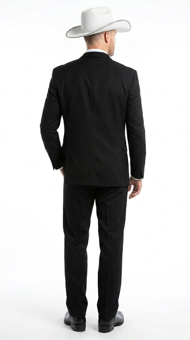 Men’s Black Western Wedding Suit with Vest and Pants, Cowboy Tuxedo Formal Dress Suit