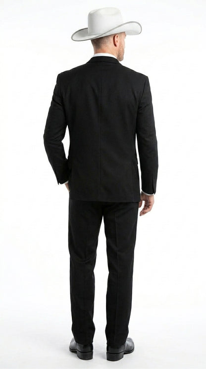 Men’s Black Western Wedding Suit with Vest and Pants, Cowboy Tuxedo Formal Dress Suit