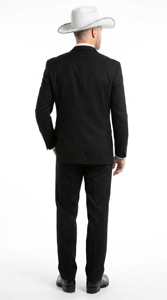 Men’s Black Western Wedding Suit with Vest and Pants, Cowboy Tuxedo Formal Dress Suit