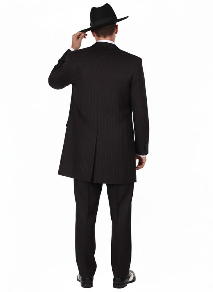 Mens Black and Red Pinstripe Zoot Suit - 1920s Gangster Vintage 3-Piece Suit for Formal, Prom, and Themed Events