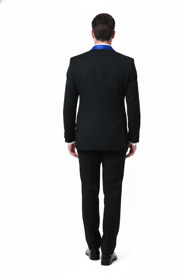 Mens Black Tuxedo with Royal Blue Shawl Lapel | Modern Formal Dinner Jacket Suit  Pants for Weddings, Proms