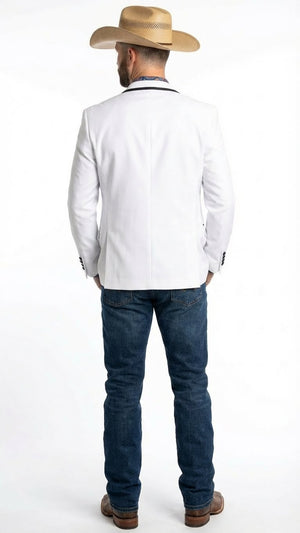 Men’s White Western Blazer with Black Trim – Classic Cowboy Style