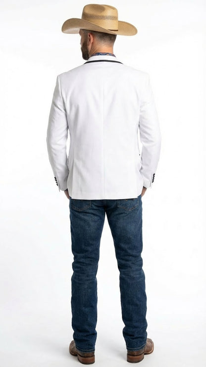 Men’s White Western Blazer with Black Trim – Classic Cowboy Style