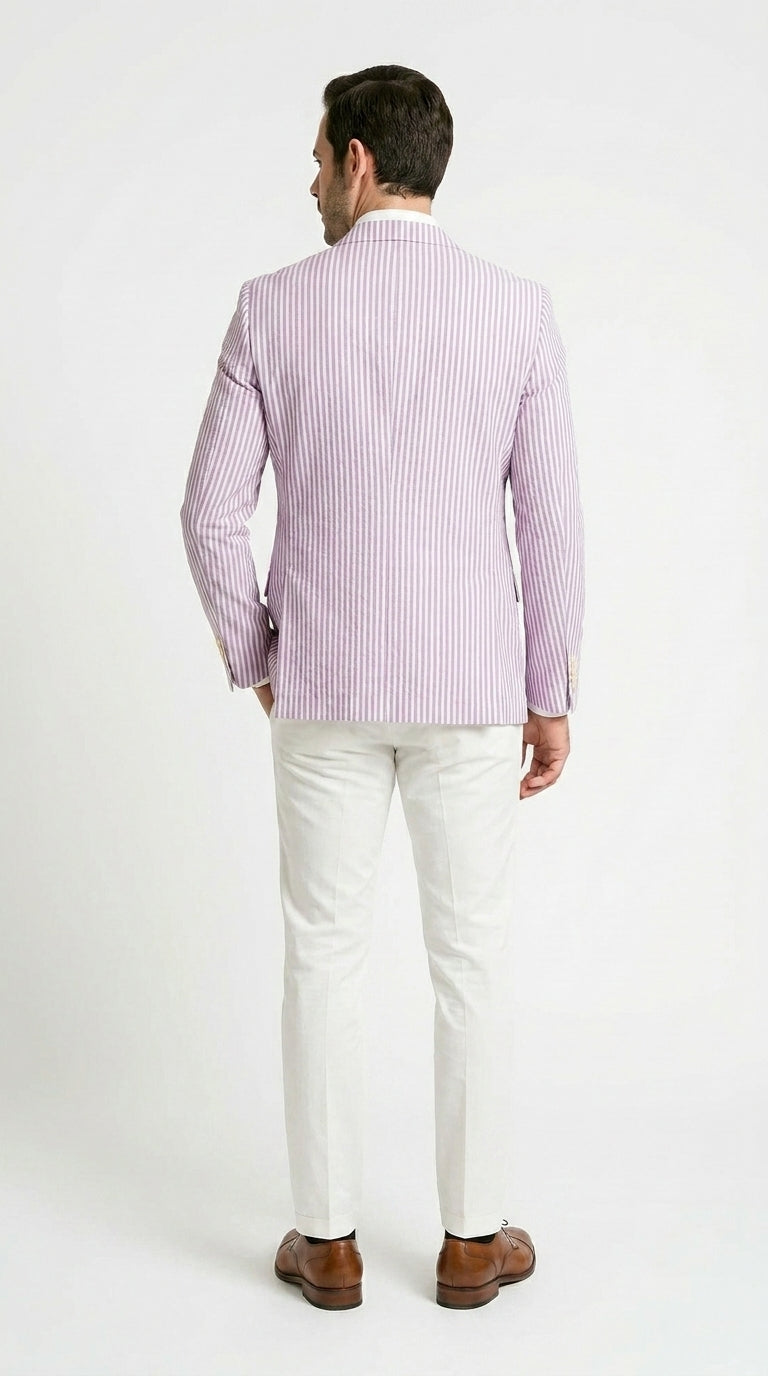 Men's Italian Lavender Seersucker Blazer Lightweight Summer Striped Suit Jacket