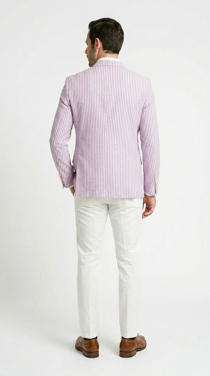 Men's Italian Lavender Seersucker Blazer Lightweight Summer Striped Suit Jacket