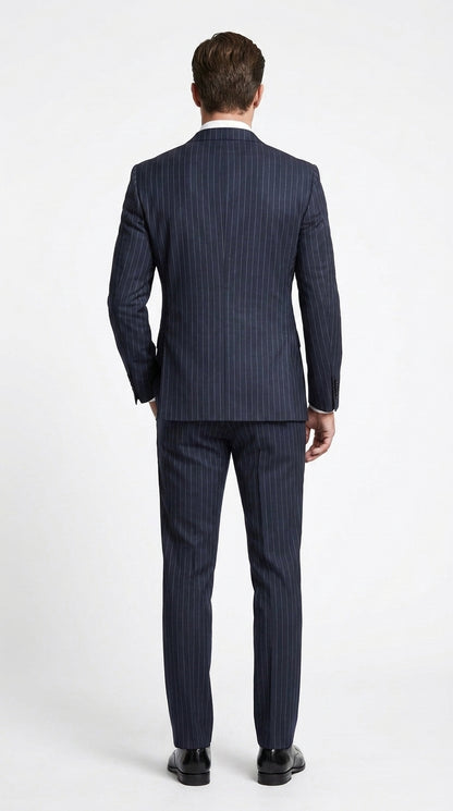 Men’s Patrick Bateman Inspired Navy Pinstripe Suit – American Psycho 1980s Business Style 2 Piece Suit